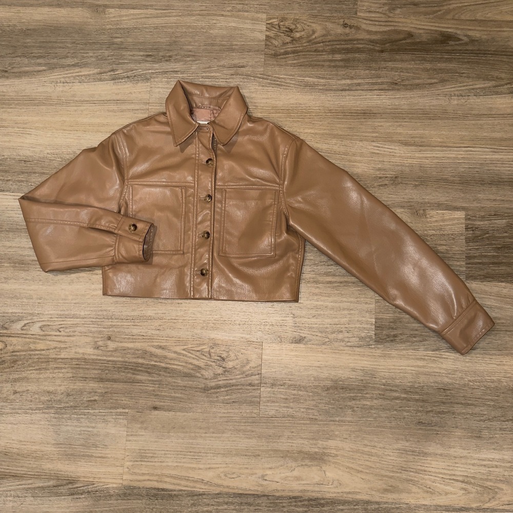 Wilfred Tan Cropped Leather Jacket